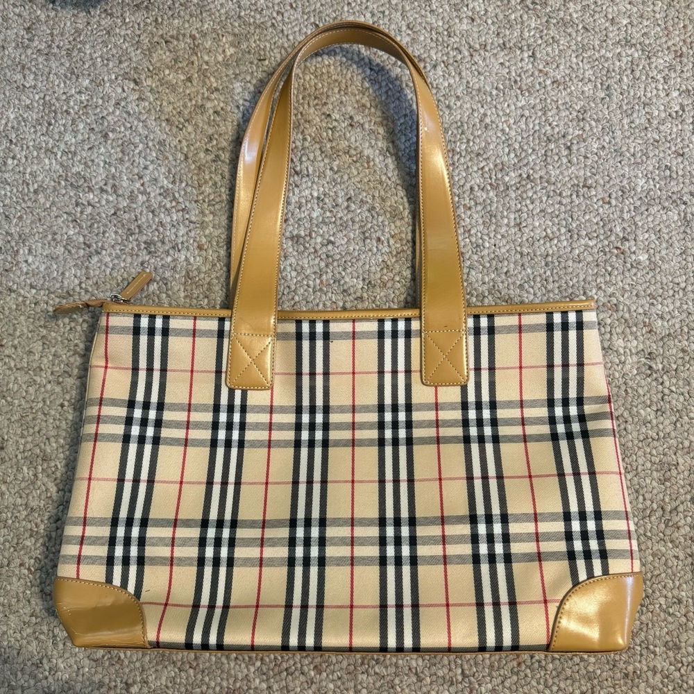 Tan and Black Plaid Tote Bag